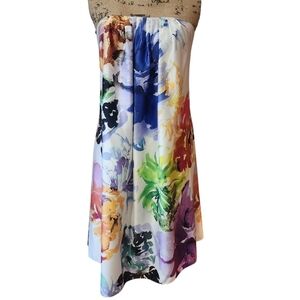 Nicole Miller Sleeveless Mini Lined Floral Watercolor Dress - 10